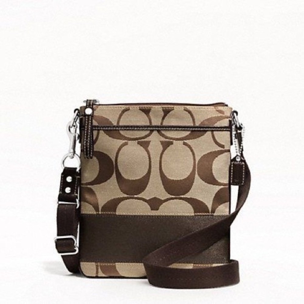 Coach Signature Stripe Swingpack Crossbody Brown - Picture 2 of 7